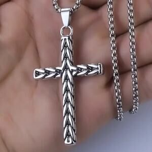 Men’s Stainless Steel Braided Crucifix Necklace | Jesus Cross Box Chain